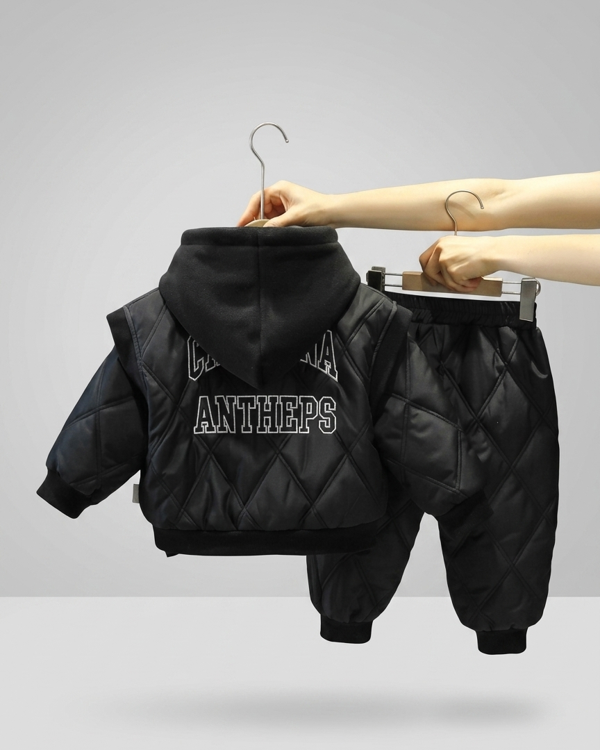 Conjunto de invierno para niño de 3 piezas: sudadera con capucha, chaleco acolchado y pantalón térmico,ropa niño invierno,Ideal para clima otoñal en España