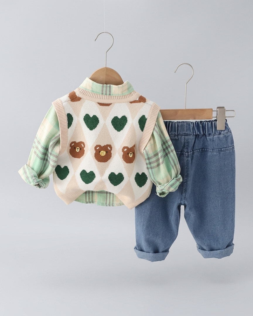 Conjunto niño otoño 3 piezas ropa infantil con chaleco oso y vaqueros en España