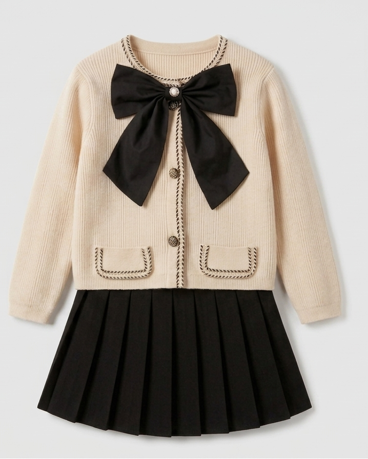 Conjunto niña 2 piezas con lazo grande elegante otoño invierno  es perfecto para ocasiones especiales, en España