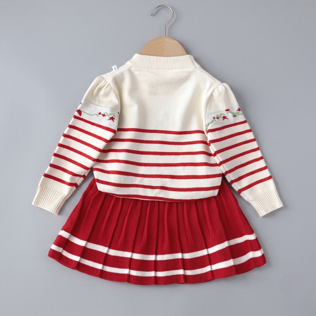 Conjunto niña 2 piezas vestido con suéter tejido y falda plisada elegante invierno en España