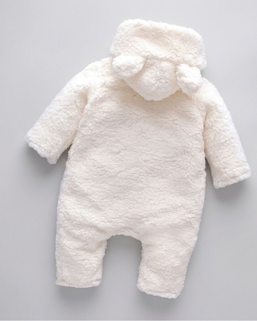 Conjunto de invierno niño sherpa Teddy Bear con capucha de orejitas y forro cálido vista completa