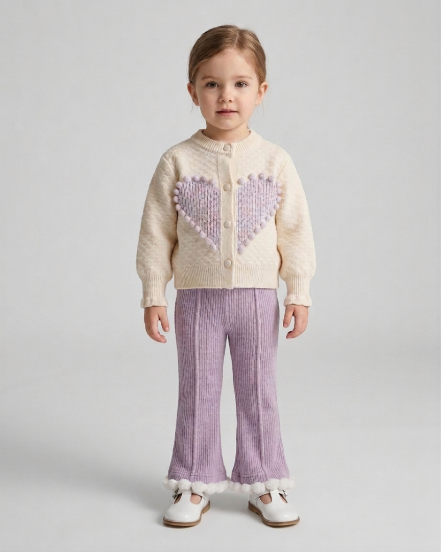 conjunto niña invierno 2 piezas con bordado de corazón y tejido cálido
