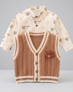 Conjunto niño invierno 3 piezas camisa chaleco de lana y pantalón cómodo vista frontal