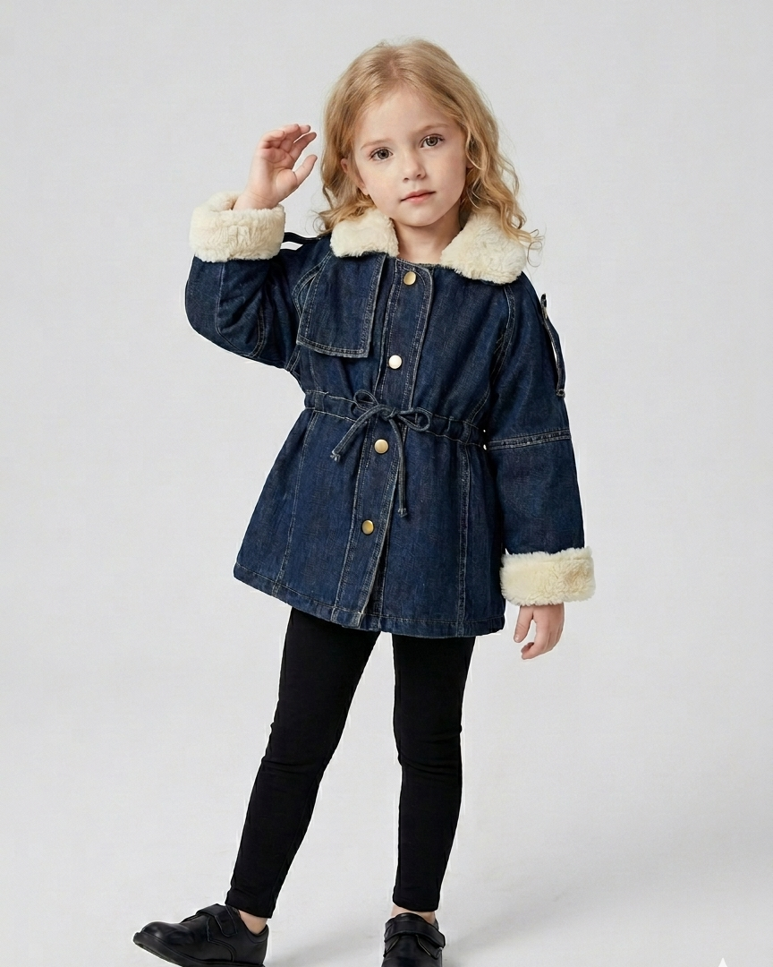 Abrigo vaquero niña forrado con pelo cálido para invierno | chaqueta denim infantil en España