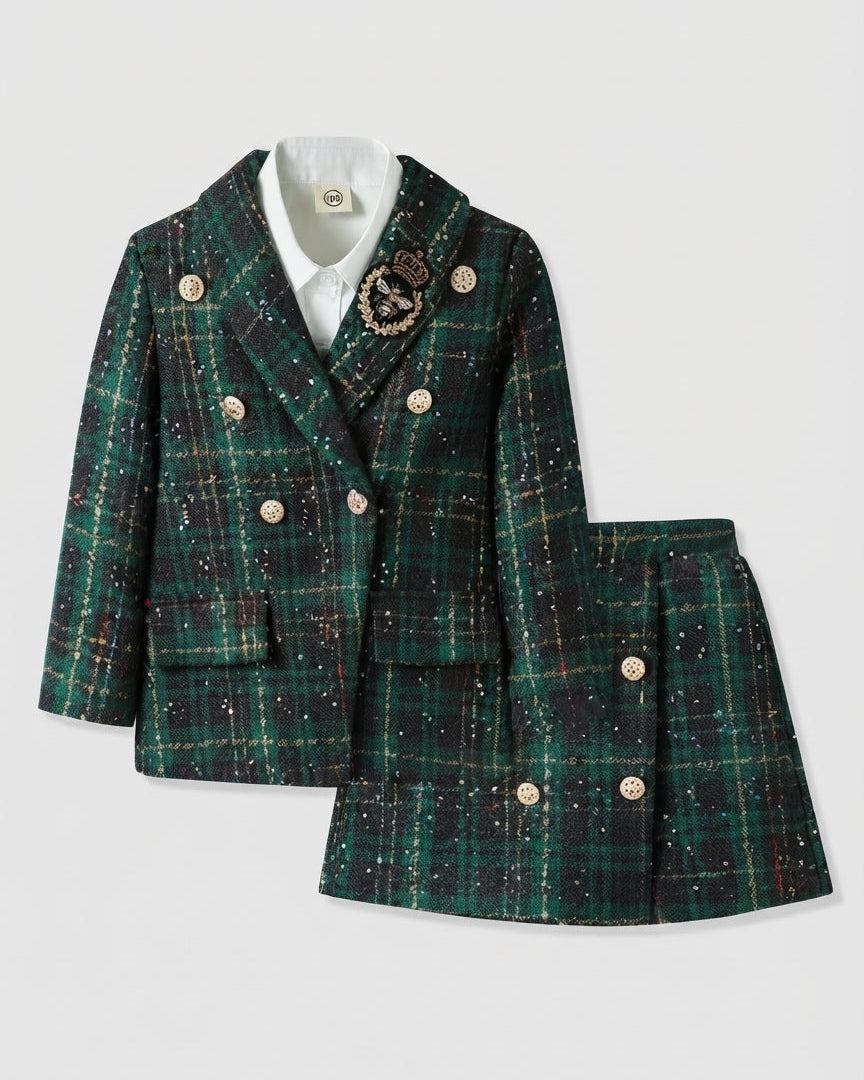 Conjunto Elegante de Tweed Verde para Niñas