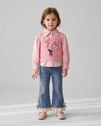 Conjunto niña 3 piezas ropa infantil (blusa, chaleco de punto y pantalón vaquero) para otoño y primavera en España