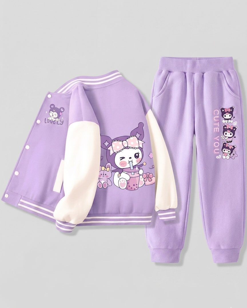 Conjunto niña invierno ropa infantil con dibujos animados chaqueta y pantalón con forro cálido outfit niña 