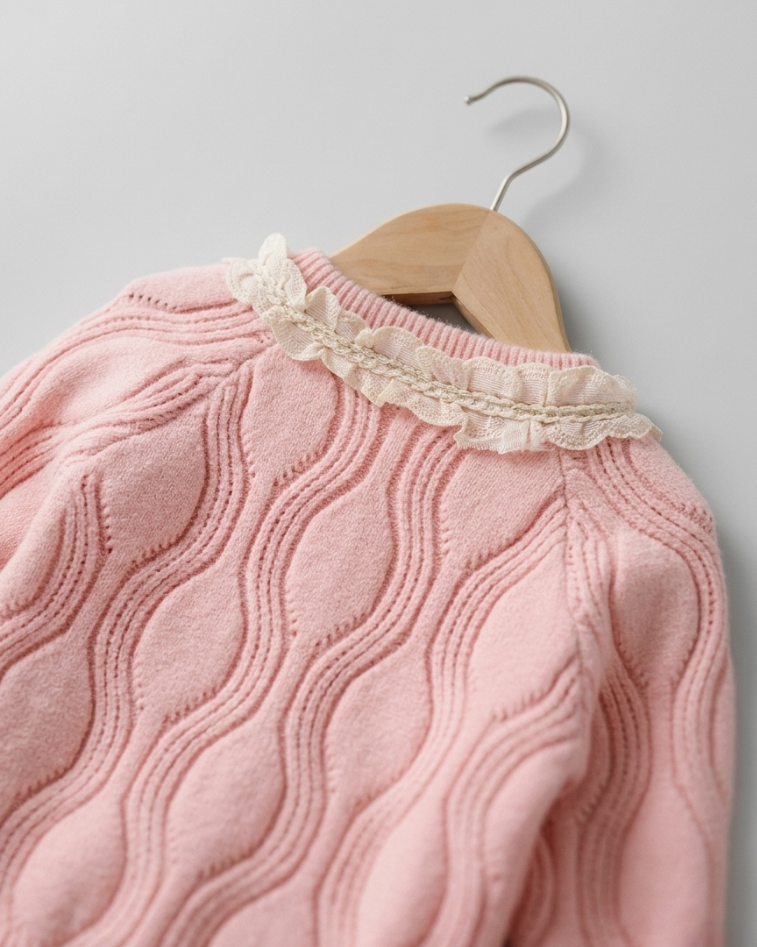 Conjunto niña invierno 2 piezas vestido y chaqueta de punto con encaje, destacada para looks elegantes y sencillos en España