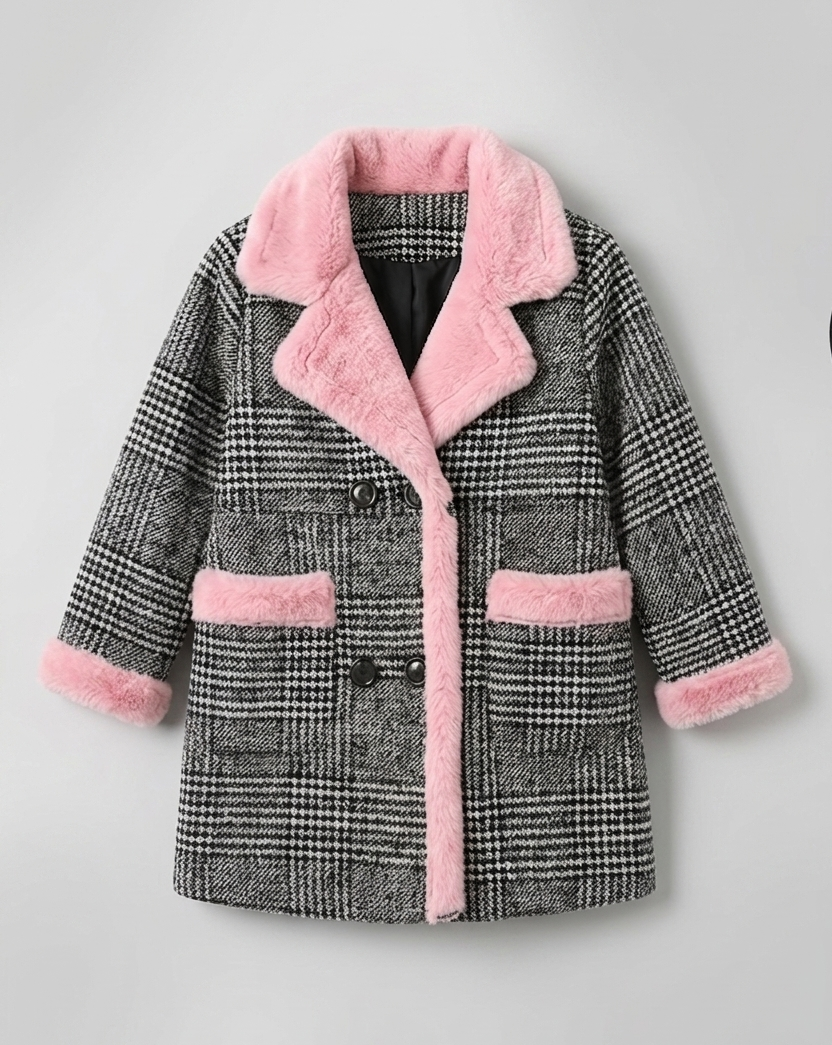 Abrigo niña invierno con estampado de cuadros y forro de peluche sintético suave estilo clásico en España