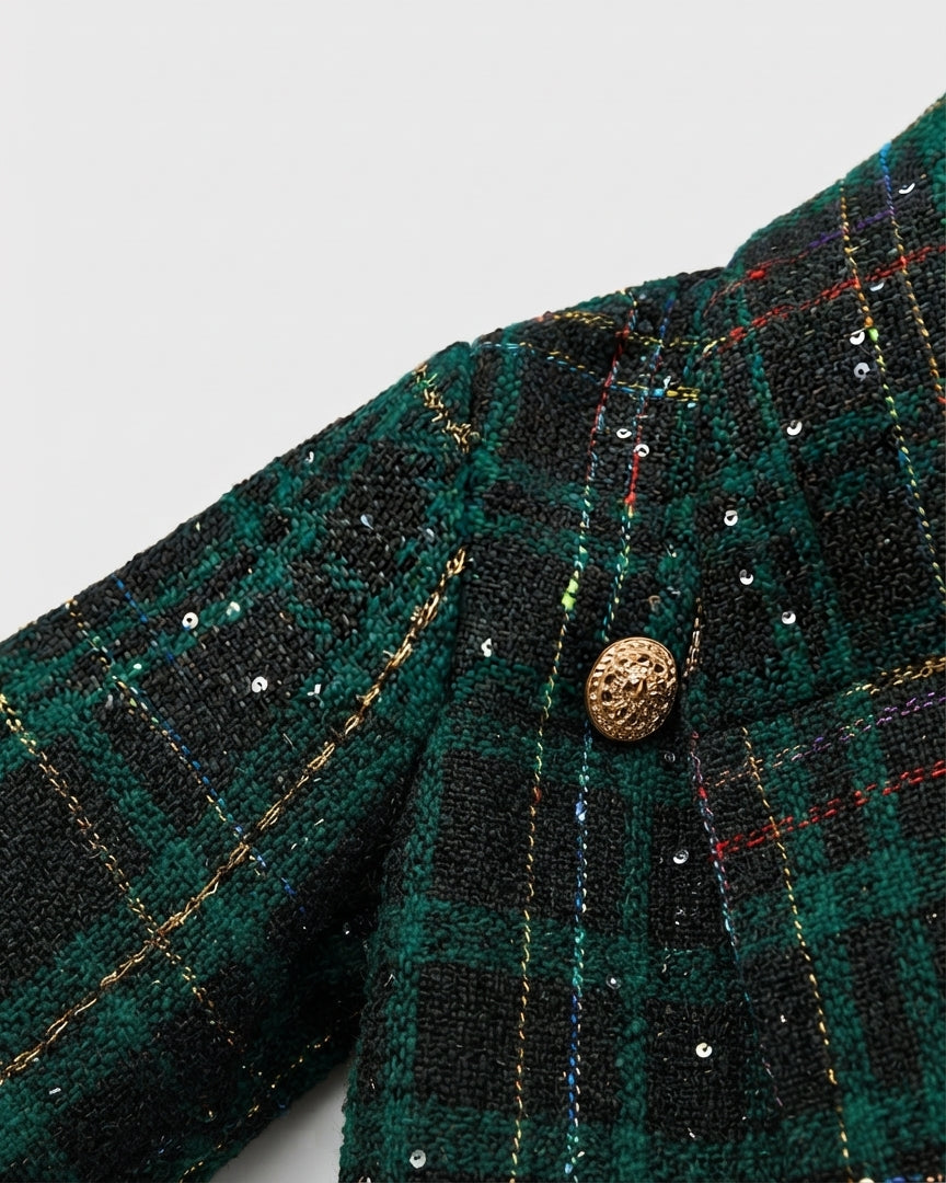 Conjunto Elegante de Tweed Verde para Niñas