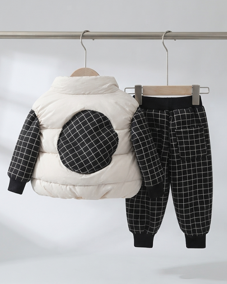 Conjunto Bebé Niño Invierno 3 Piezas  Chaqueta Acolchada, Suéter y Pantalón