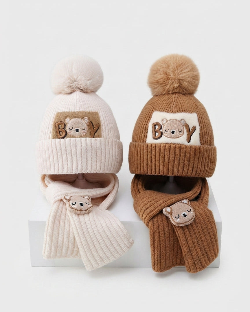 Conjunto de gorro y bufanda de invierno para niños – Calidez de lana y diseño cómodo.