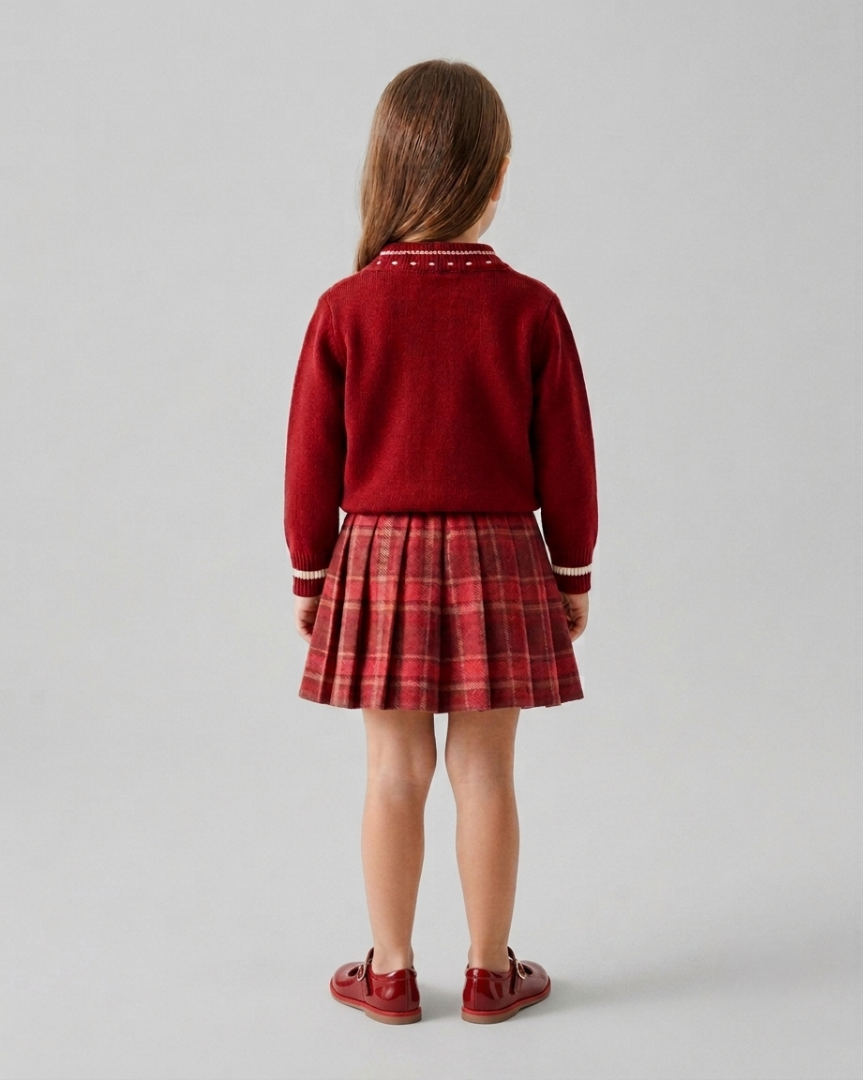 Vestido niña invierno de punto con lazo en el cuello y mangas largas estilo clásico,Ideal para primavera en España