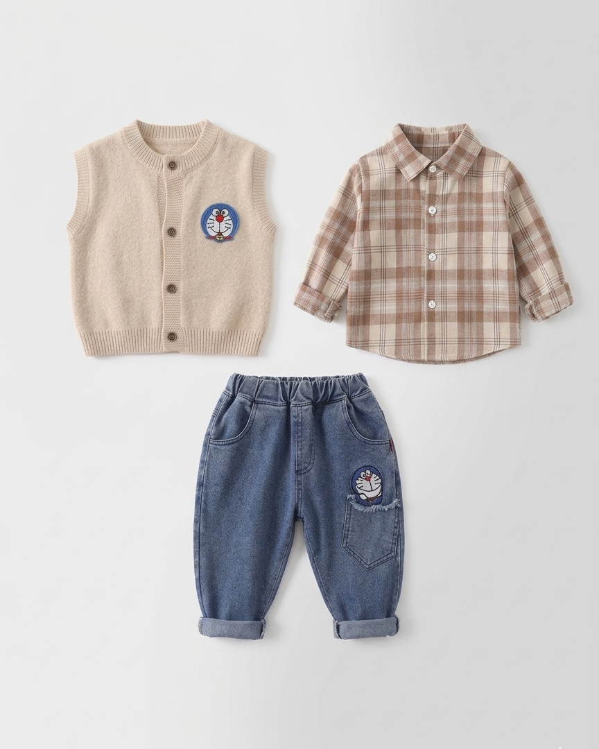 Conjunto bebé 3 piezas ropa bebé invierno: cárdigan de lana, camiseta manga larga y pantalón vaquero para niño  en España