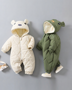 Mono Acolchado de Invierno para Bebé con Capucha de Osito Suave, Cálido y Cómodo