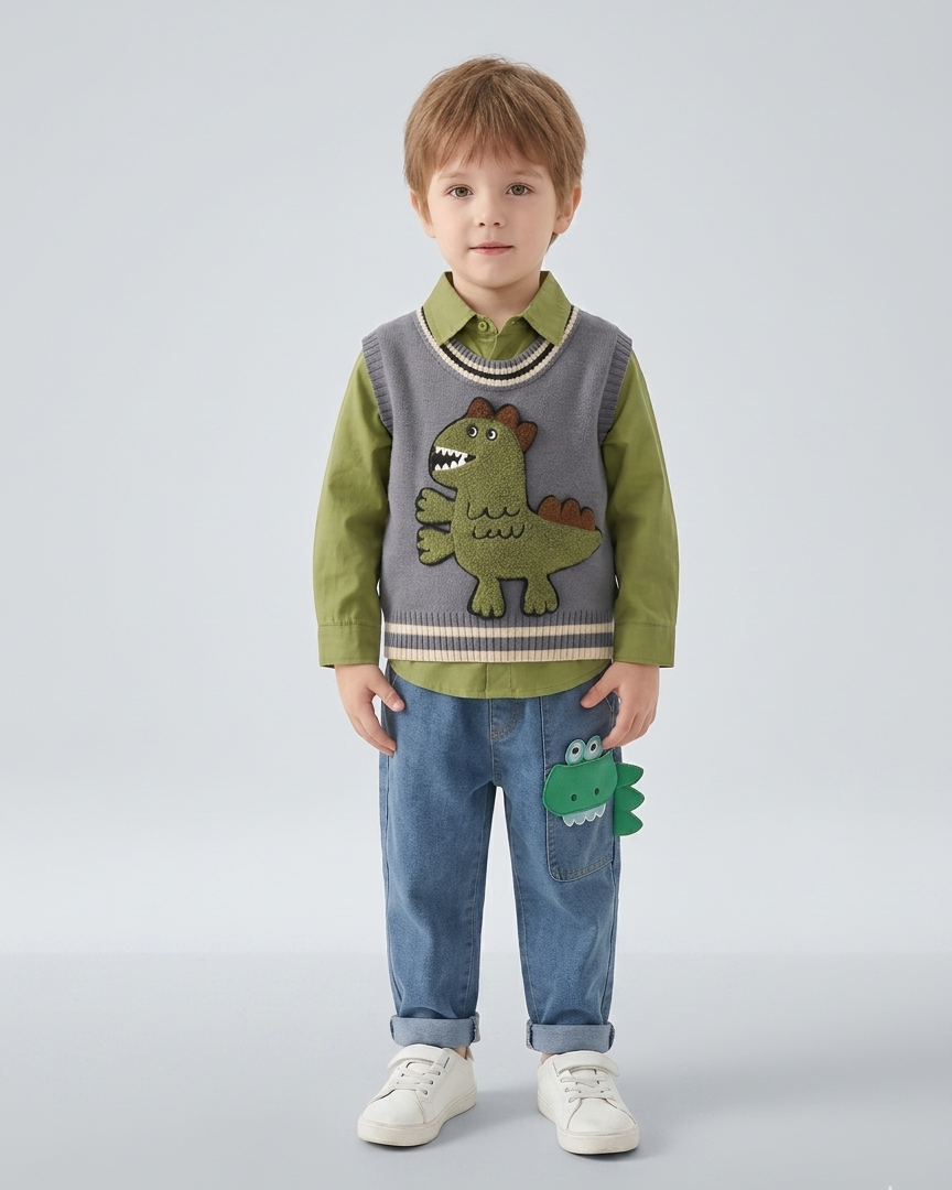 Conjunto niño 3 piezas ropa infantil con dinosaurio 3D (chaqueta, camiseta y pantalón) en España