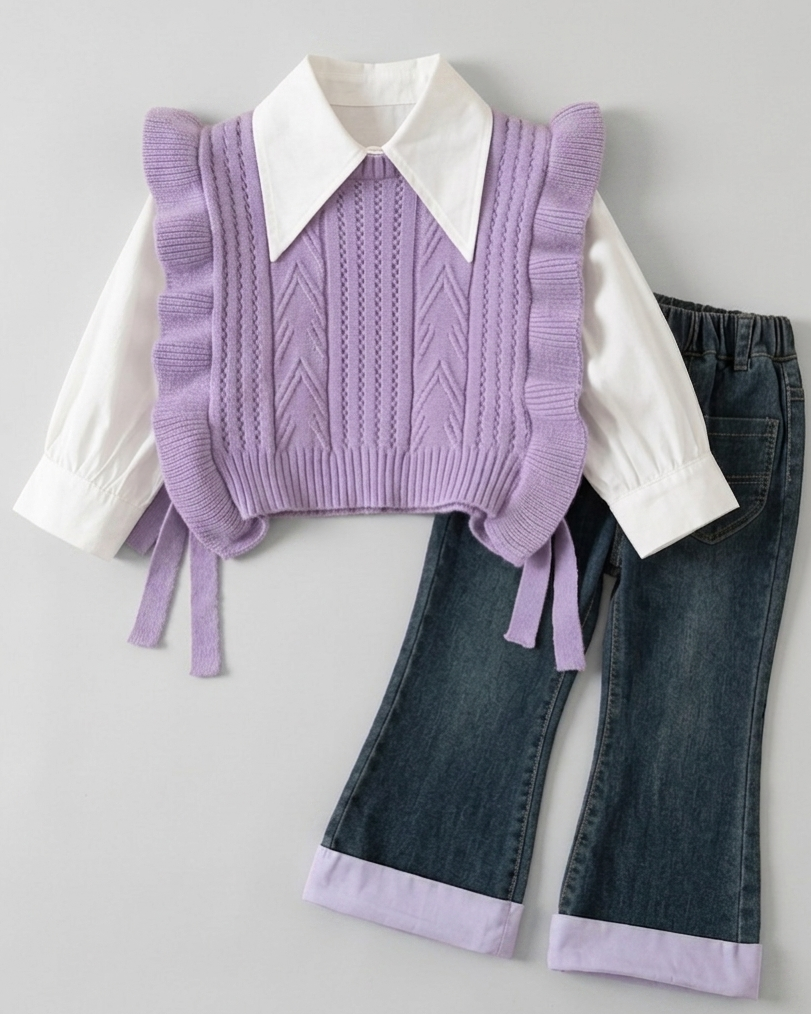 Conjunto niña invierno 3 piezas ropa infantil con chaqueta de felpa y cuello ancho en España