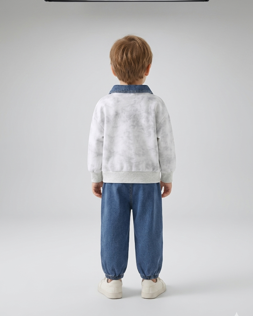 Conjunto niño 2 piezas sudadera con cuello vaquero y pantalón denim en España