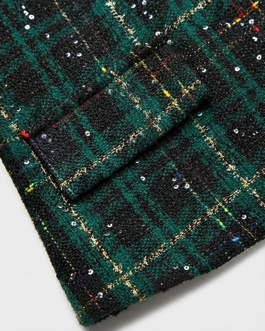 Conjunto Elegante de Tweed Verde para Niñas