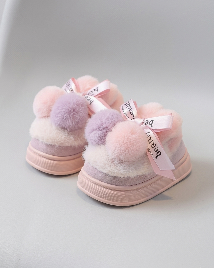 Pantuflas infantil Peluche Pompones Coloridos
