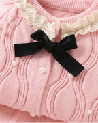 Conjunto niña invierno 2 piezas vestido y chaqueta de punto con encaje, destacada para looks elegantes y sencillos en España
