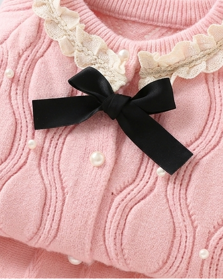 Conjunto niña invierno 2 piezas vestido y chaqueta de punto con encaje, destacada para looks elegantes y sencillos en España