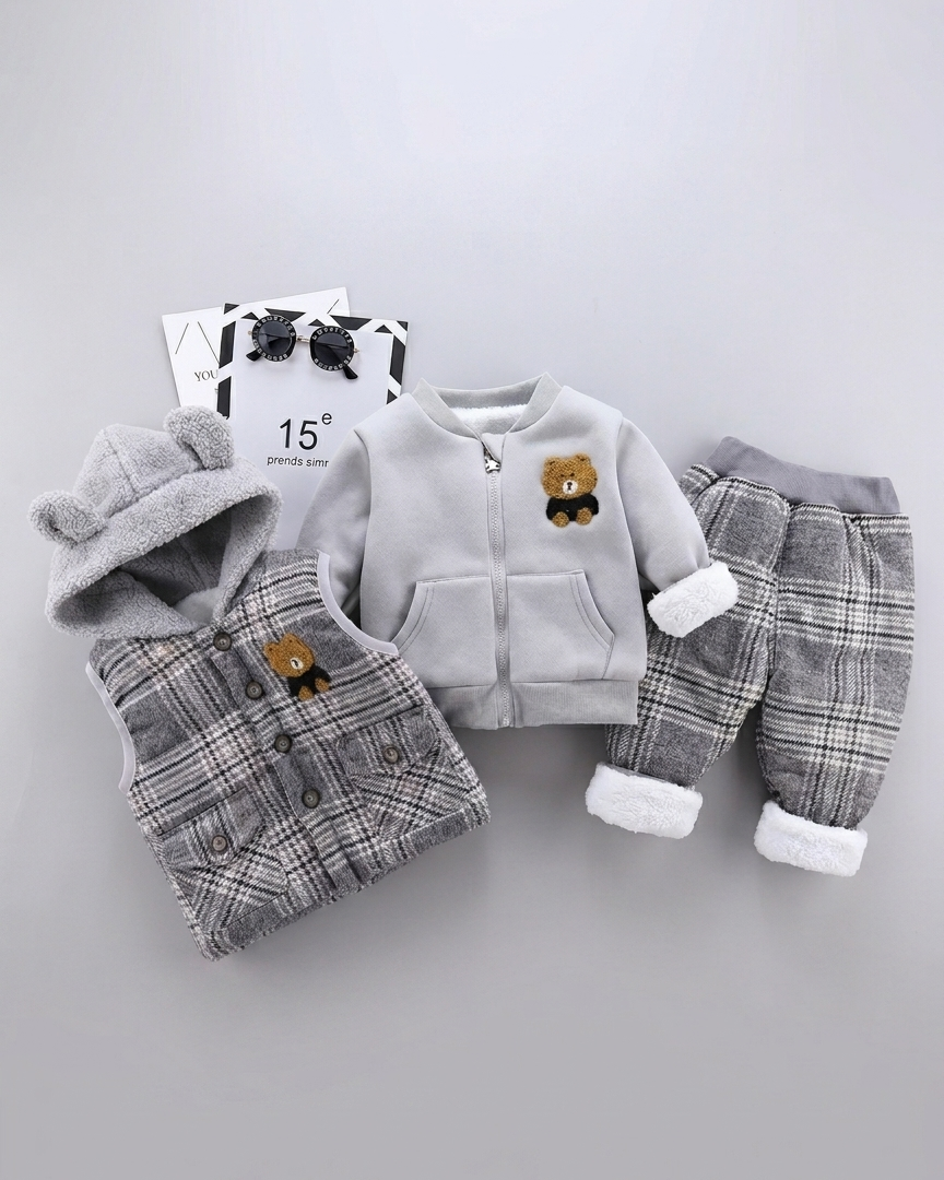 Conjunto bebé invierno 3 piezas chaqueta pantalón sudadera acolchada vista completa