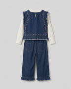 Conjunto niña 3 piezas ropa niña: blusa, chaleco vaquero de mezclilla y pantalón cómodo,Ideal para clima otoñal  en España