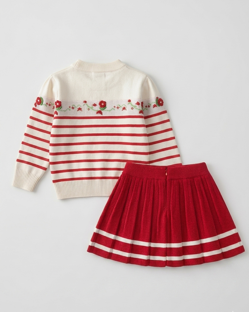 Conjunto niña 2 piezas vestido con suéter tejido y falda plisada elegante invierno en España