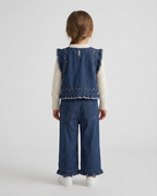 Conjunto niña 3 piezas ropa niña: blusa, chaleco vaquero de mezclilla y pantalón cómodo,Ideal para clima otoñal  en España