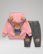 Conjunto niño 2 piezas ropa infantil: sudadera con capucha con diseño de oso 3D y pantalón vaquero elástico,Ideal para primavera y verano en España