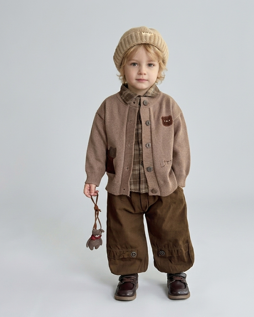 Conjunto Niño Invierno 3 Piezas Camisa, Suéter de Punto y Pantalón