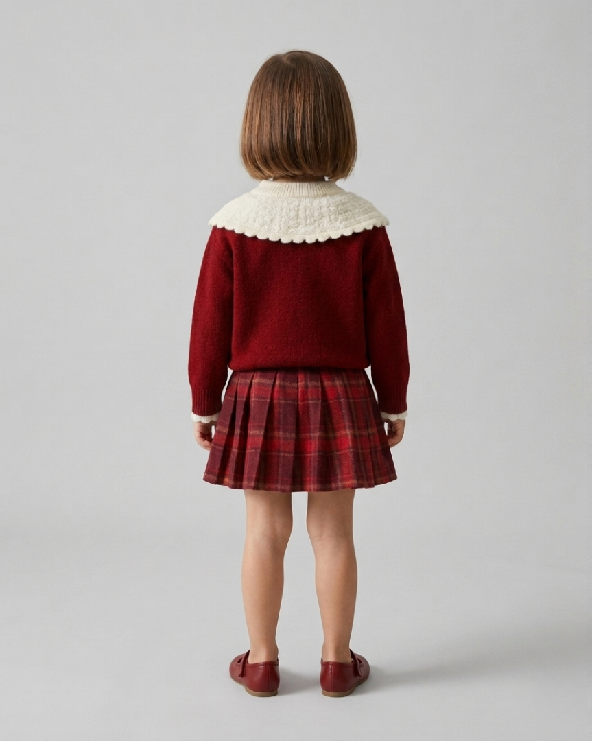 Conjunto niña invierno elegante 2 piezas ropa niña suéter tejido y falda de cuadros,Ideal para clima otoñal  en España