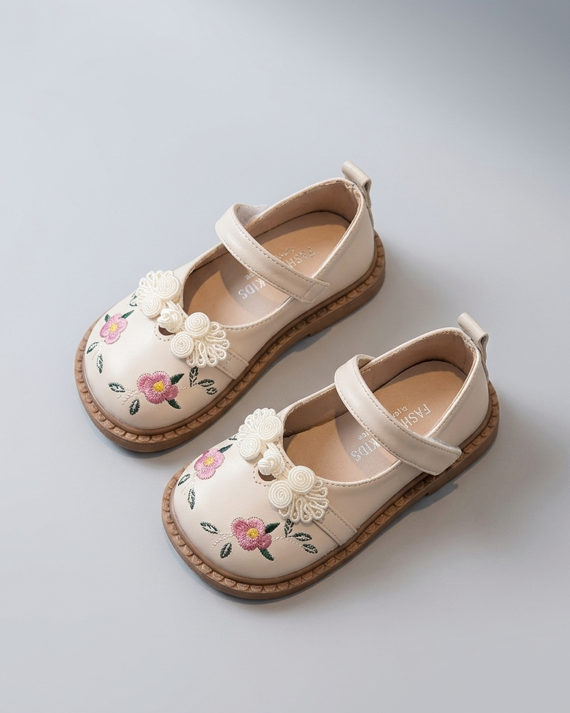 Zapato clásico de verano para niñas con bordado de flores en España