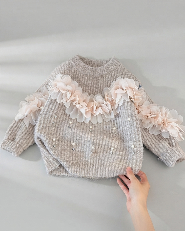 Suéter de Punto para Niña con Flores 3D de tul