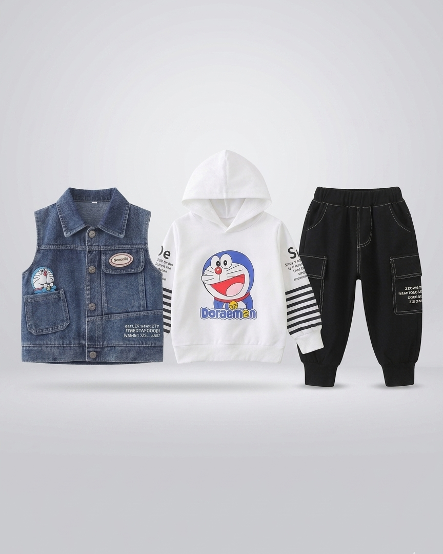 Conjunto niño 3 piezas ropa infantil: chaqueta sin mangas, sudadera Doraemon y pantalón deportivo en España