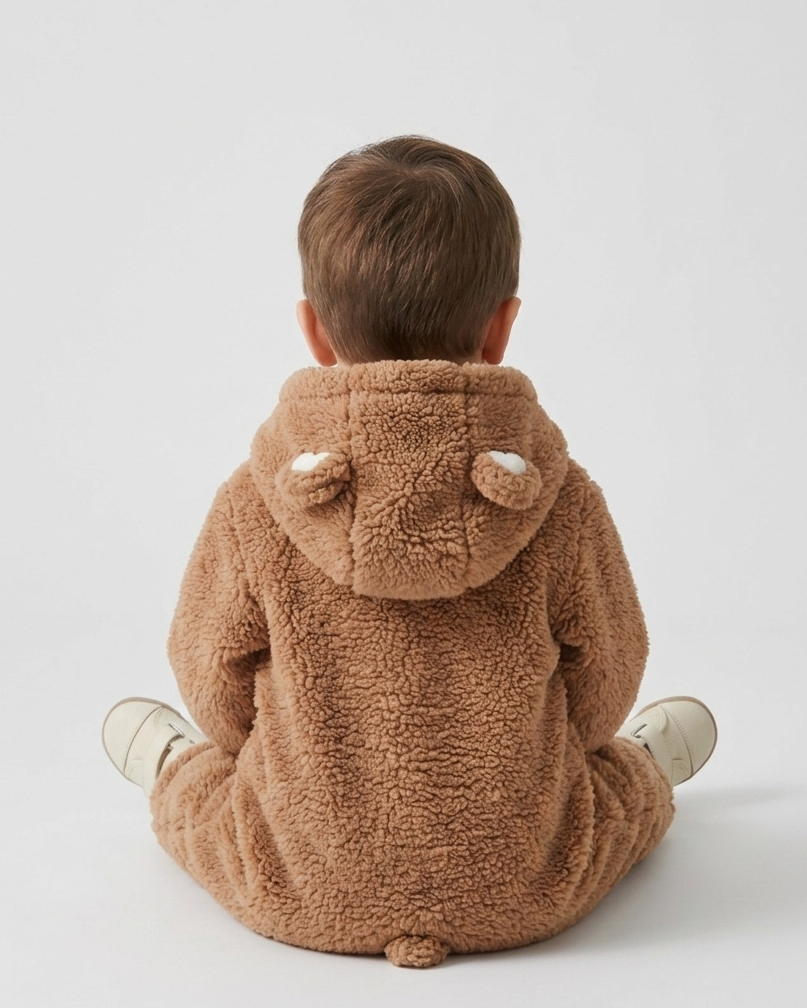 Conjunto de invierno niño sherpa Teddy Bear con capucha de orejitas y forro cálido outfit niño 