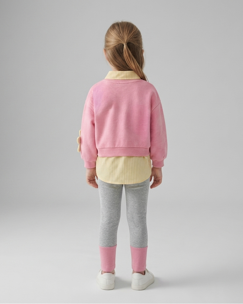 Conjunto niña 3 piezas sudadera y camiseta interior flores 3D ropa infantil,destacada para looks elegantes y sencillos en España