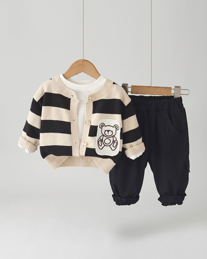 Conjunto bebé niño 3 piezas ropa infantil a rayas con pantalón cargo en España