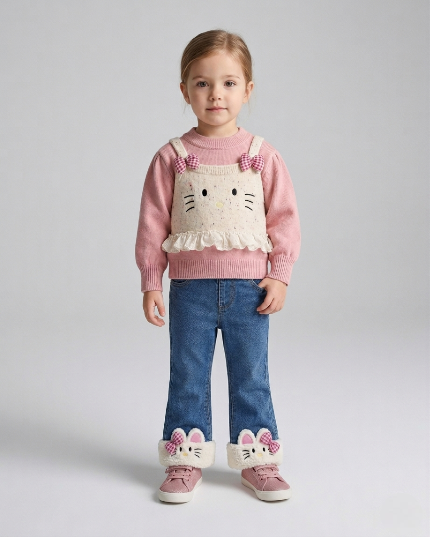 Conjunto niña 2 piezas ropa niña suéter de lana y pantalón vaquero con forro de felpa en España