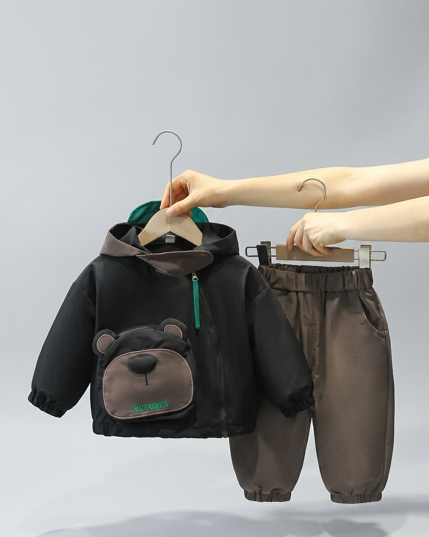 Conjunto bebé invierno acolchado con diseño de oso ropa 2 piezas (chaqueta y pantalón)Ideal para clima otoñal en España