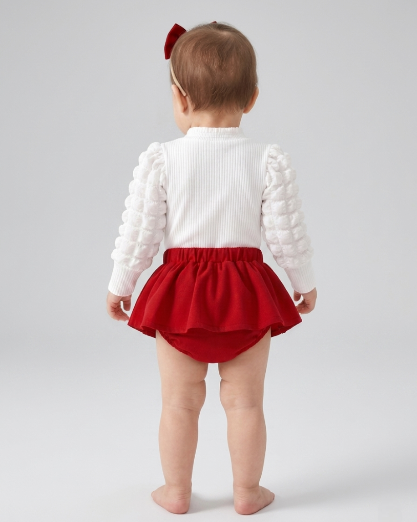 Vestido bebé niña dos piezas con lazo rojo y estampado de fresas – conjunto ropa bebé niña para fiestas en España