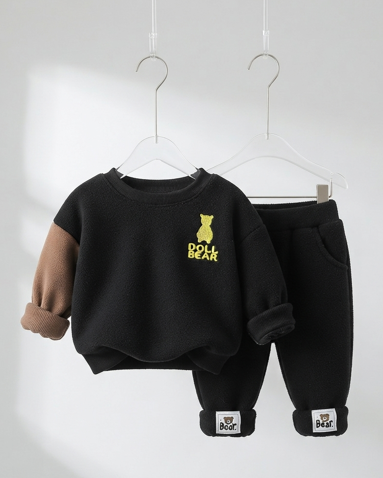 Conjunto bebé invierno 2 piezas de terciopelo con oso 3D