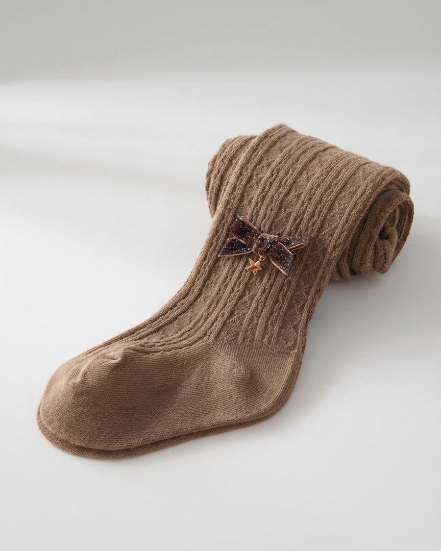 Calcetines niña invierno largos con lazo y cuadros cálidos