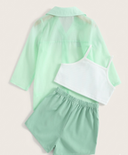 Conjunto para niñas: chaqueta transparente, camiseta y shorts – 4 días hábiles