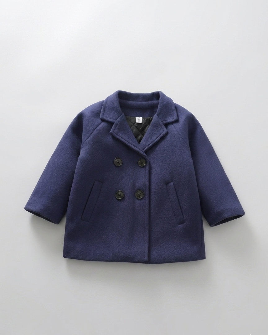 Abrigo de invierno infantil clásico elegante para niño y niña vista completa