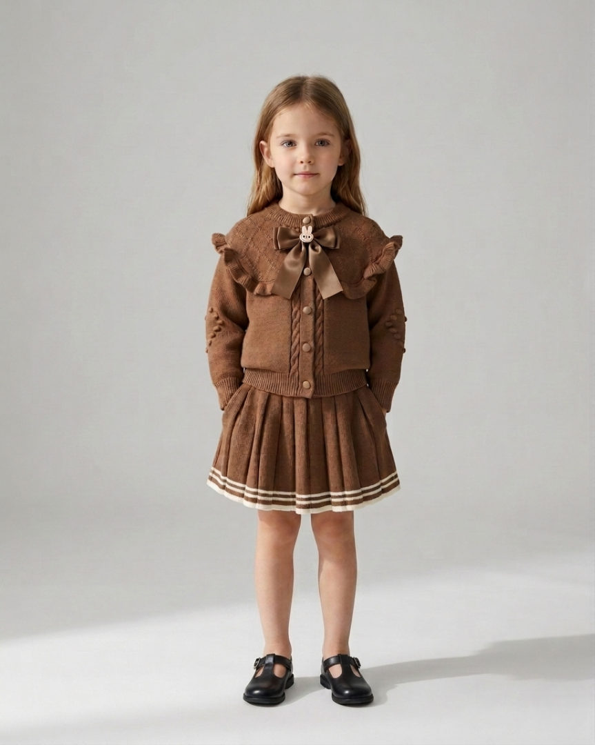 Vestido niña invierno tejido conjunto 2 piezas (top y falda plisada) niña de dos piezas Ideal para primavera y para clima otoñal en España
