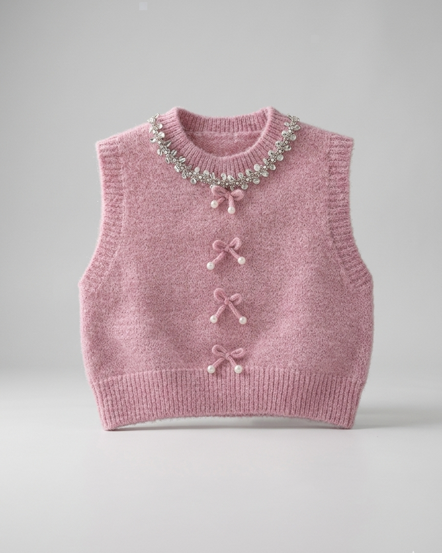 Conjunto niña 3 piezas: camisa rosa, suéter de punto suave y pantalón vaquero con encaje en España
