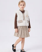 Conjunto Niña Falda Tweed Chaleco Piel