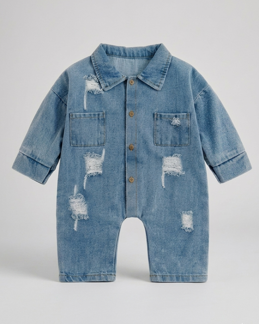 Mono vaquero bebé niño de una pieza con botones y diseño  en  ideal para la actividad  looks elegantes y  en España